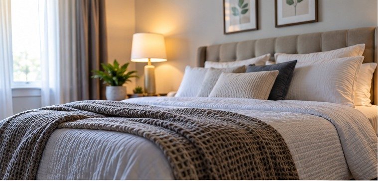 Warm, clean bedroom prepared for professional bed bug heat treatment