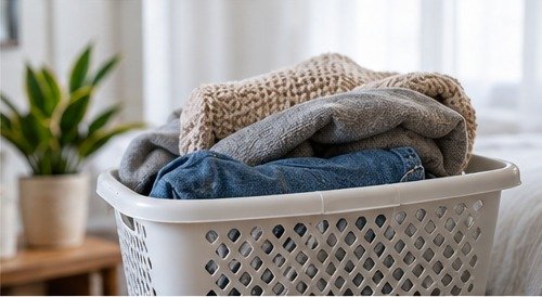 Laundry basket prepared for bed bug heat treatment day