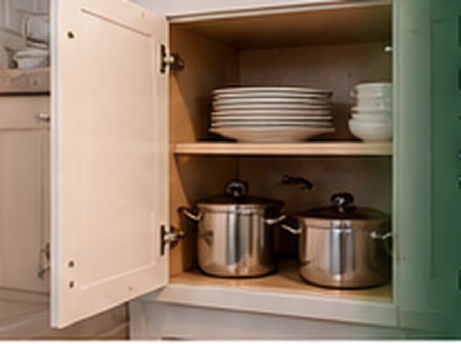 Organized kitchen cabinet showing no major preparation is needed