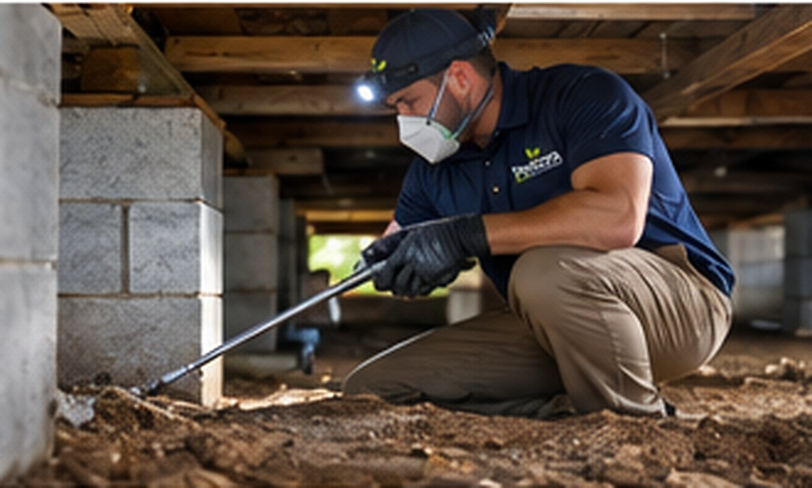 Crawlspace foundation prepared for termite treatment