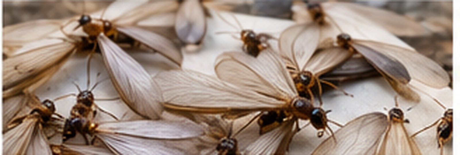 Termite swarmers and discarded wings near a window